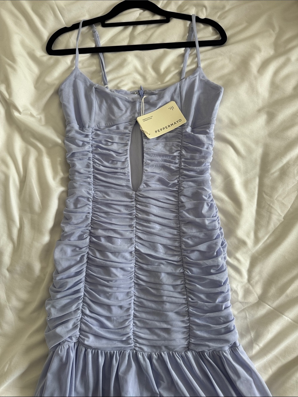 Peppermayo Lavender Ruched Maxi Dress with Front Keyhole